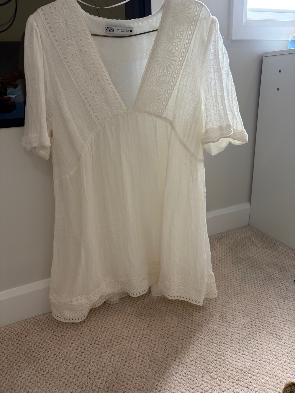Zara Cream Eyelet V-Neck dress